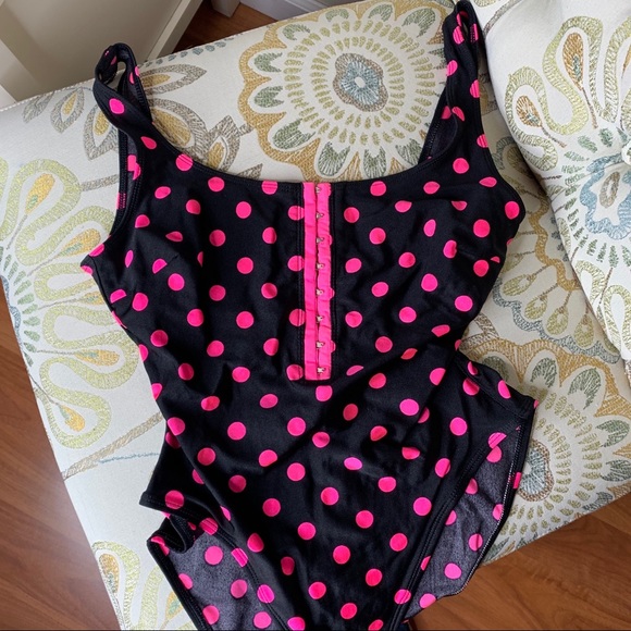 80’s VTG La Blanca Neon Polka Dot HighCut Swimsuit - Picture 2 of 4